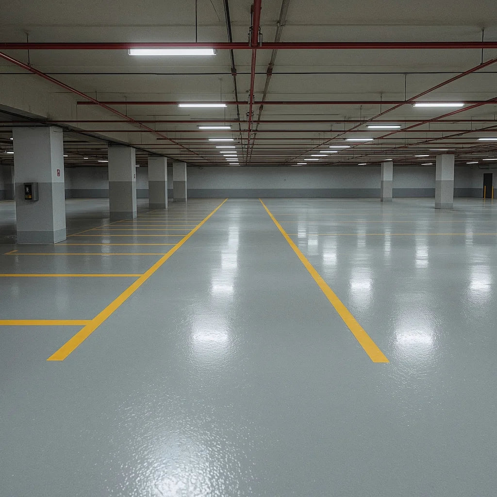 Parking souterrain rénové avec revêtement d’étanchéité en Suisse pour une protection durable contre l’humidité.